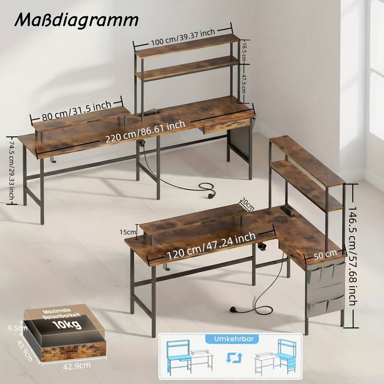 Gaming-Schreibtisch, Weiß für Arbeitszimmer – Detailansicht 3