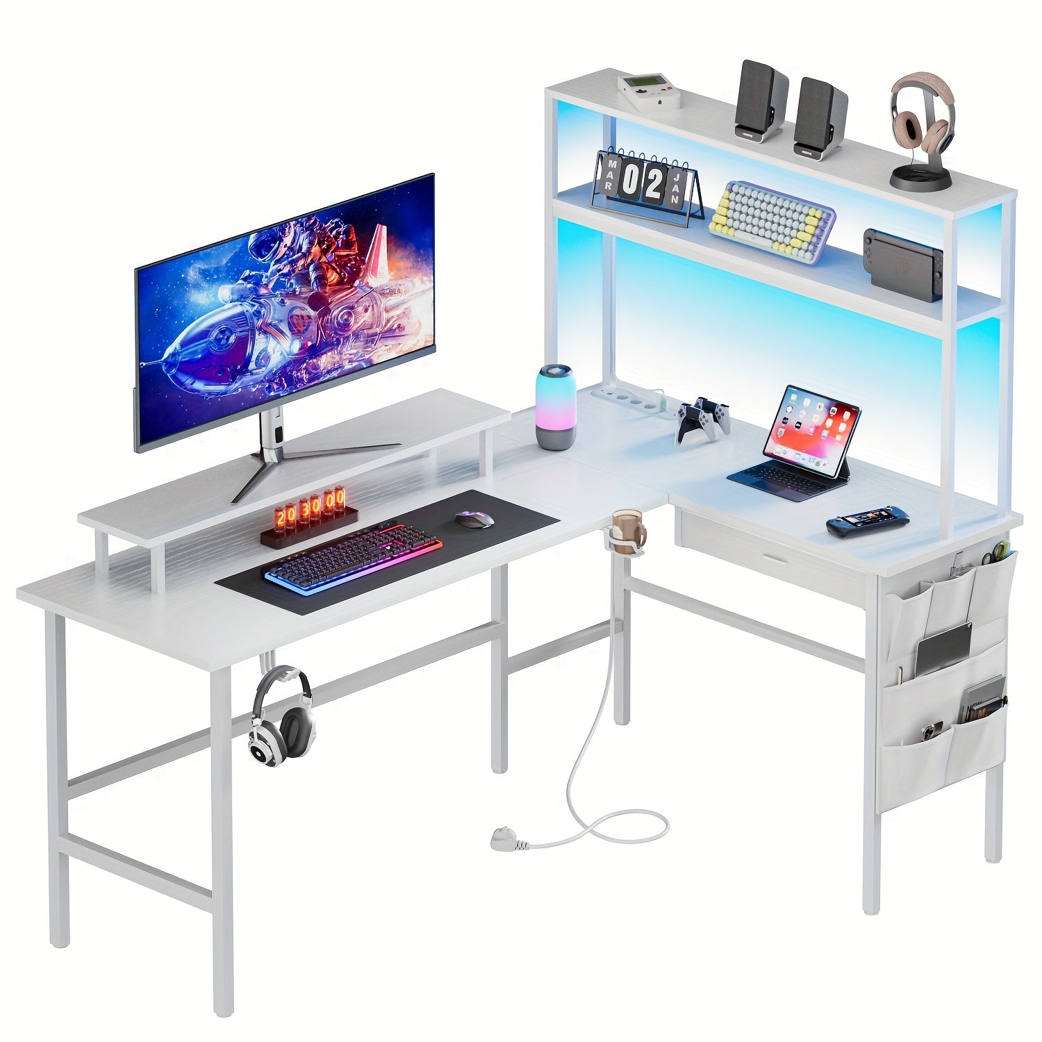 Gaming-Schreibtisch, Weiß für Arbeitszimmer – Detailansicht 6