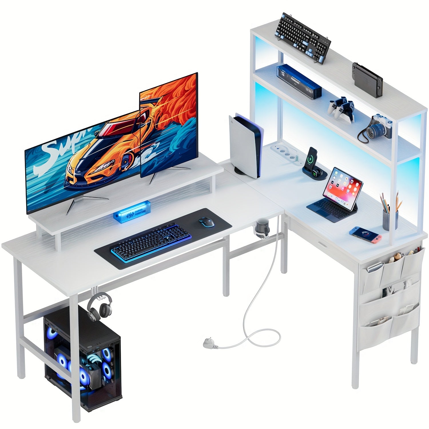 Gaming-Schreibtisch, Weiß für Arbeitszimmer – Detailansicht 8