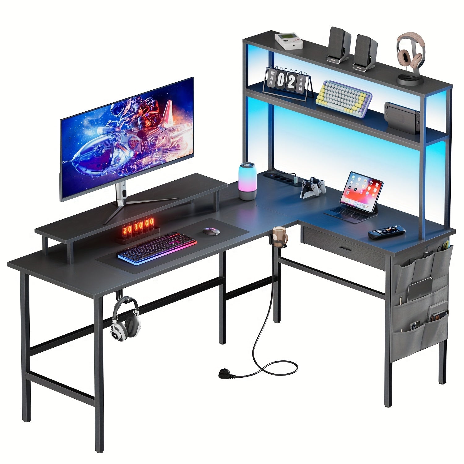 Gaming-Schreibtisch, Weiß für Arbeitszimmer – Detailansicht 10