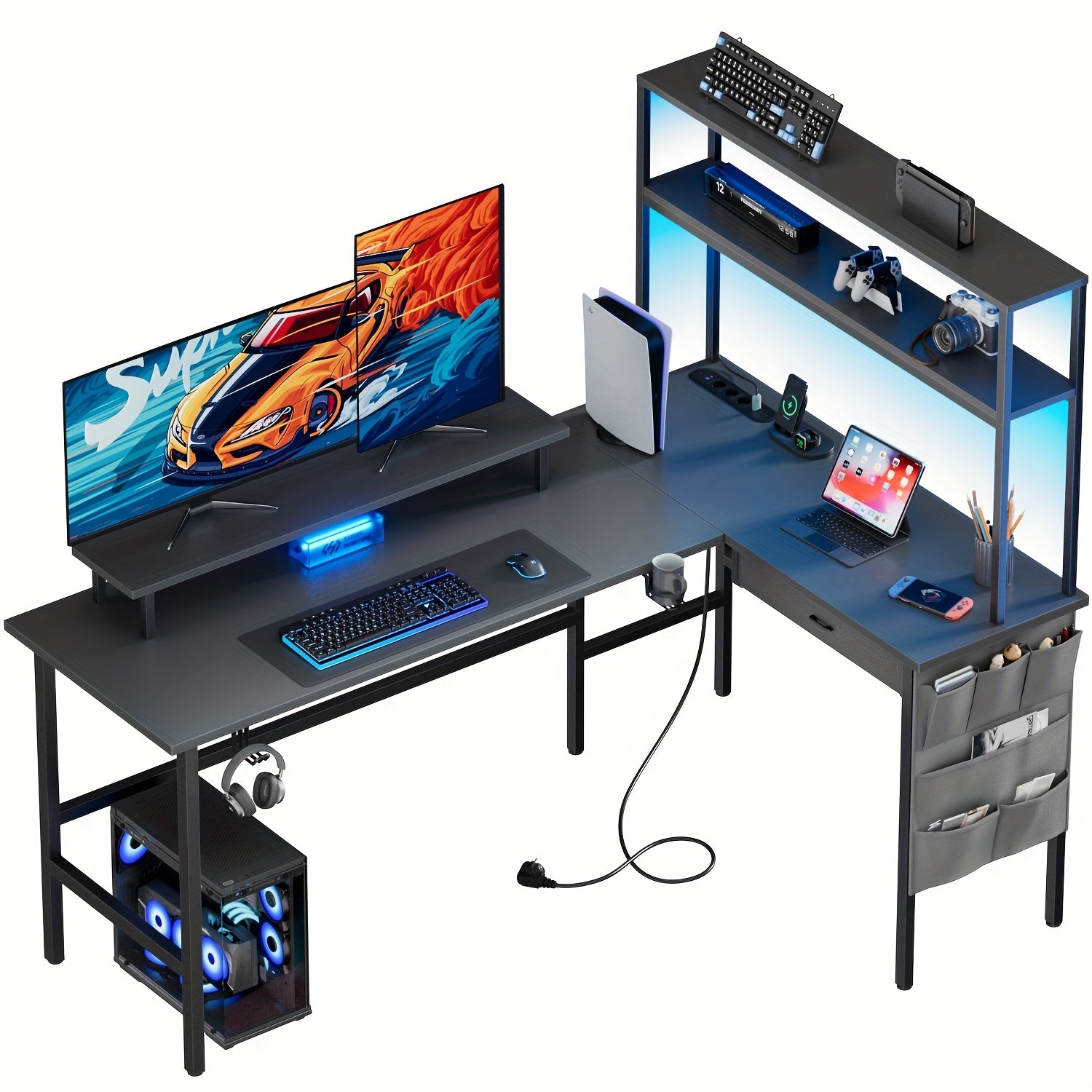 Gaming-Schreibtisch, Weiß für Arbeitszimmer – Detailansicht 12