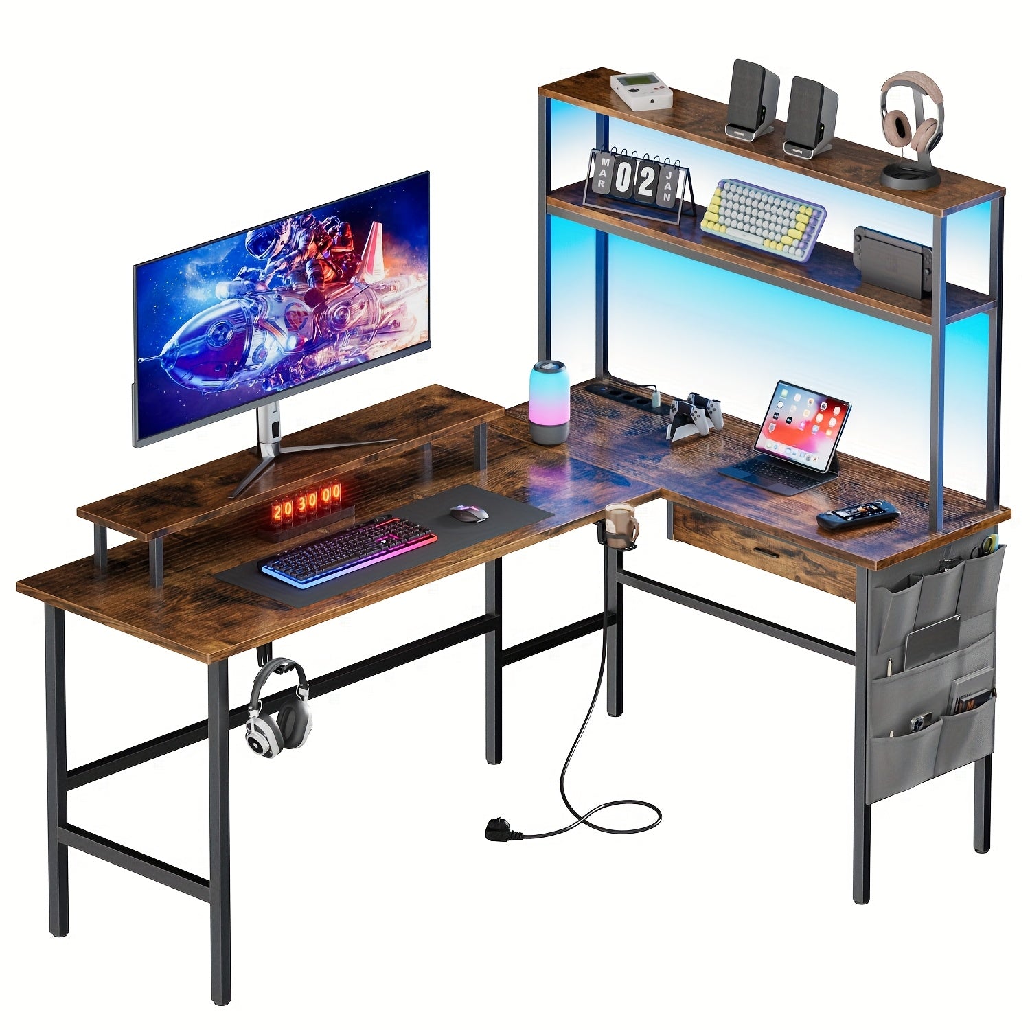 Gaming-Schreibtisch, Weiß für Arbeitszimmer – Detailansicht 14