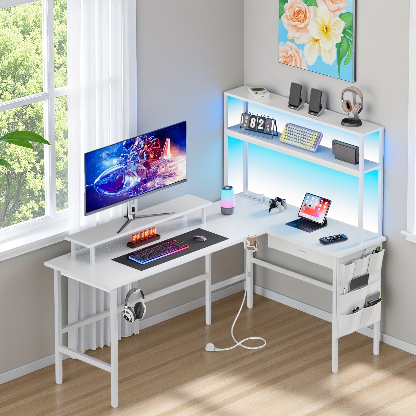 Gaming-Schreibtisch, Weiß für Arbeitszimmer – Detailansicht 17