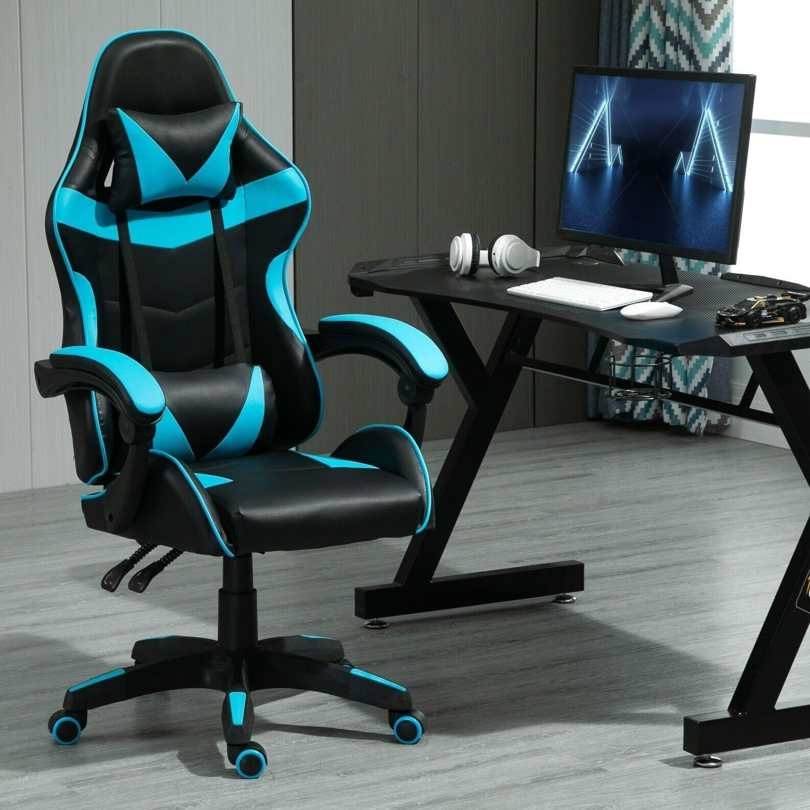 Gaming-Stuhl, Blau für Computerplatz und Gaming – Detailansicht 9
