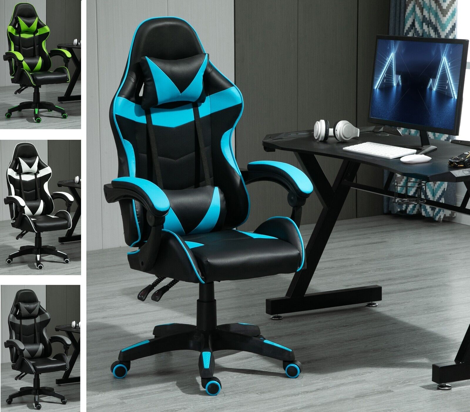Gaming-Stuhl, Blau für Computerplatz und Gaming – Detailansicht 23