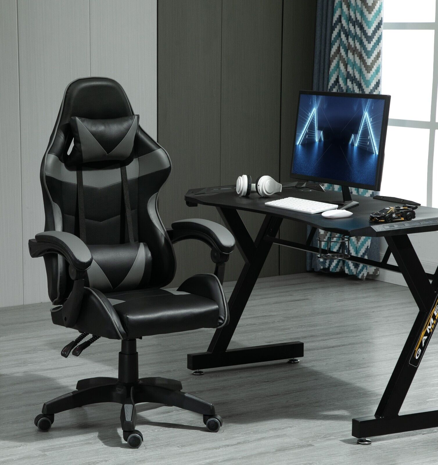Gaming-Stuhl, Blau für Computerplatz und Gaming – Detailansicht 24