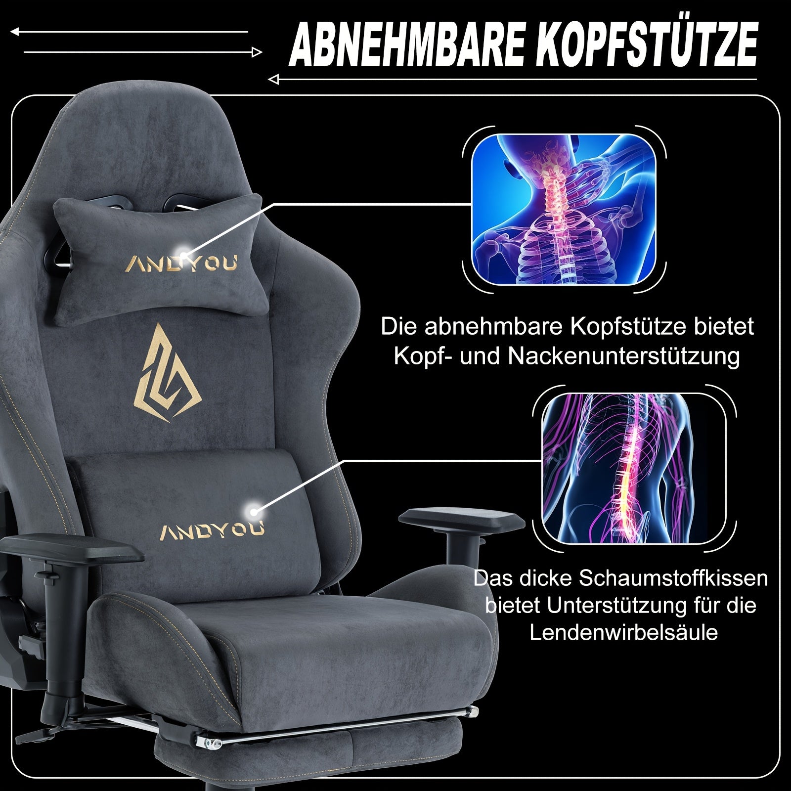Gaming-Stuhl, Grüner für Computerplatz und Gaming – Detailansicht 8