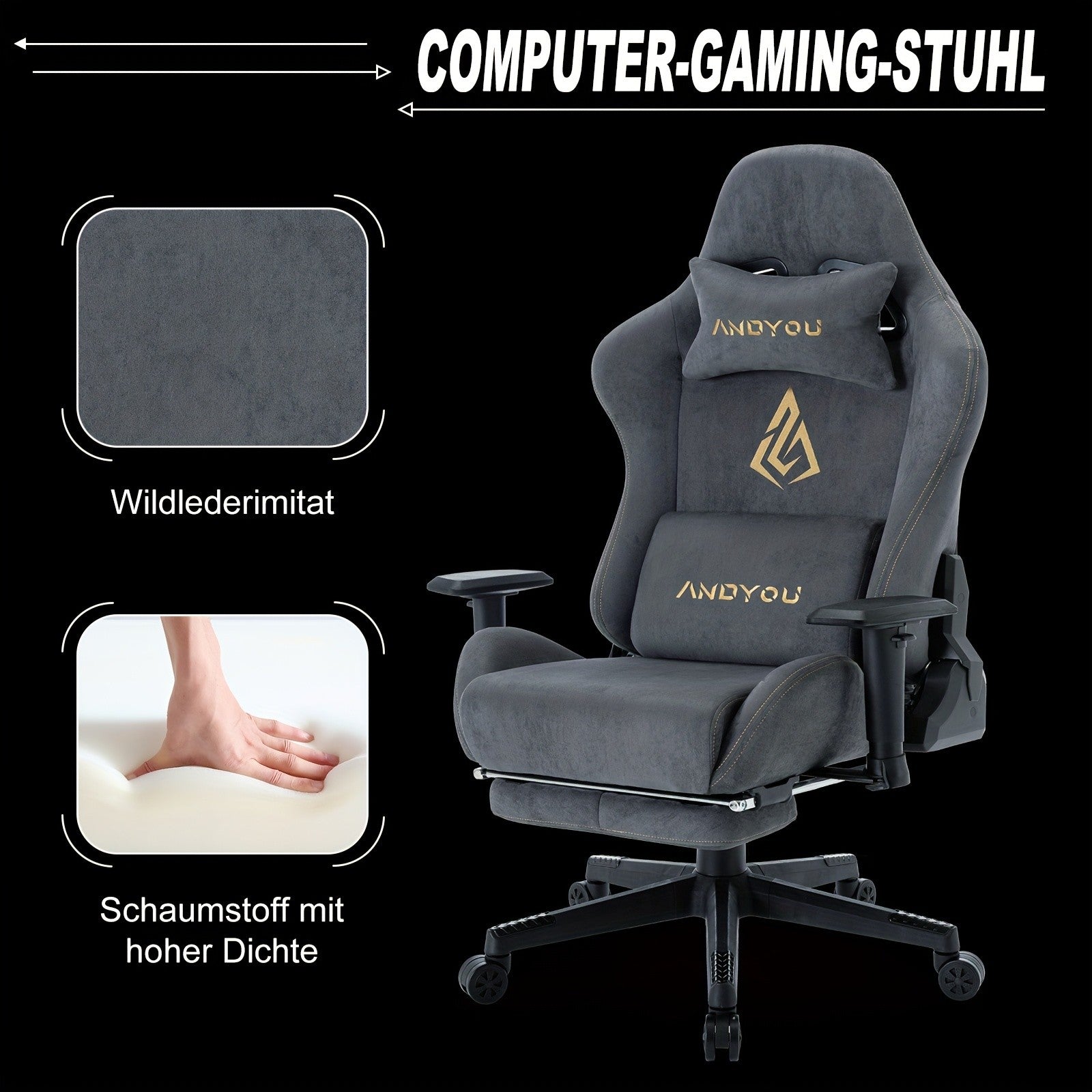 Gaming-Stuhl, Grüner für Computerplatz und Gaming – Detailansicht 14