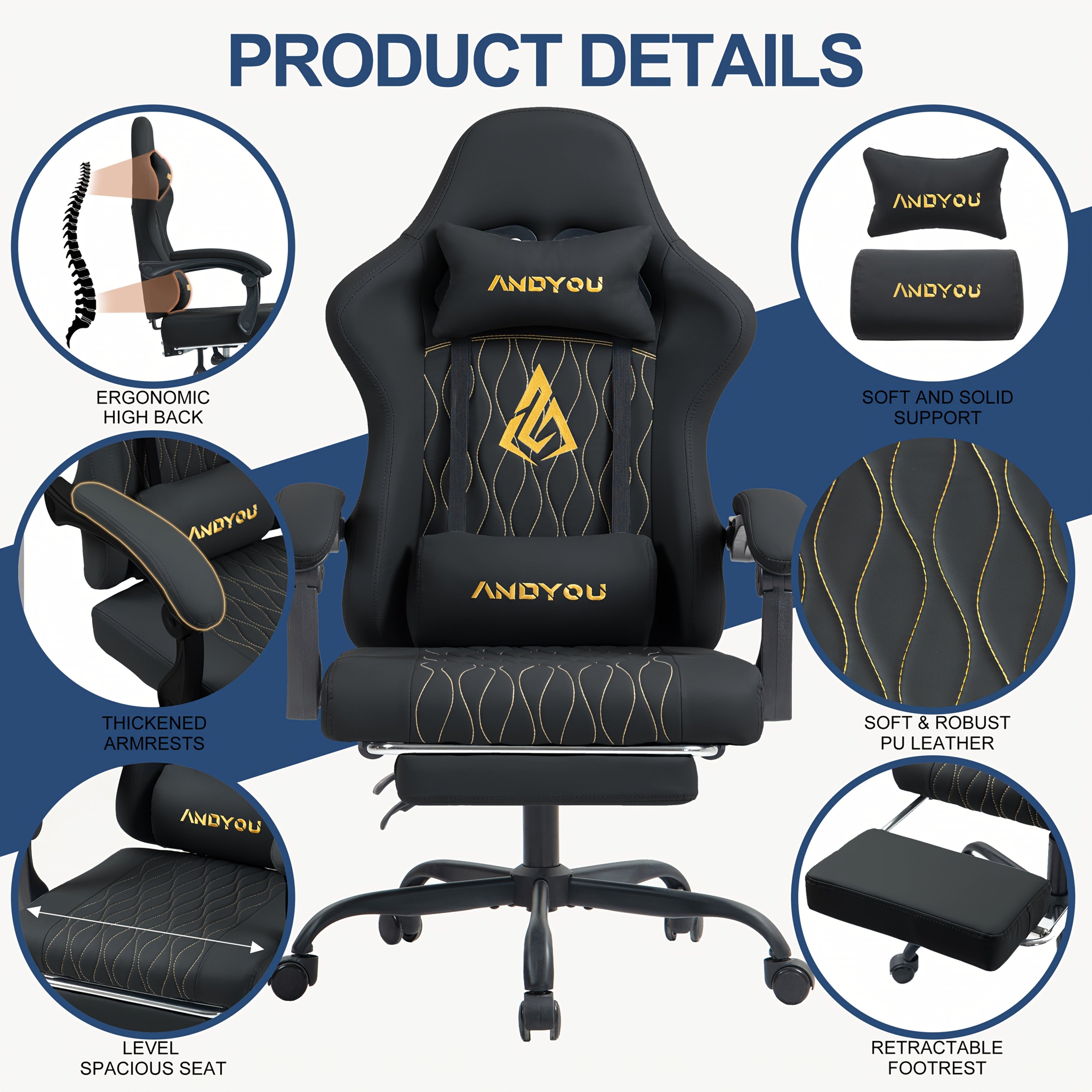 Gaming-Stuhl, Leder für Gaming und Computerplatz – Detailansicht 11
