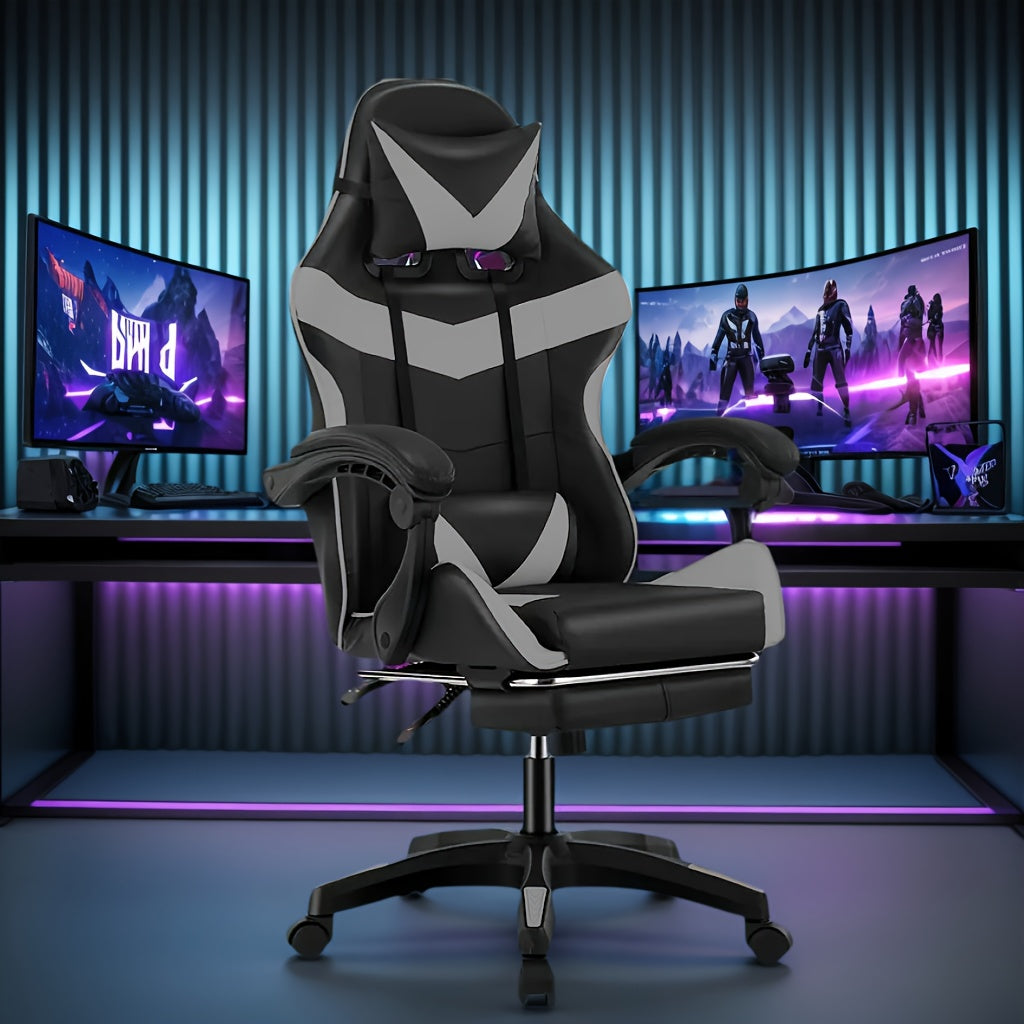 Gaming-Stuhl, Schwarz+grau für Computerplatz und Gaming – Hauptansicht