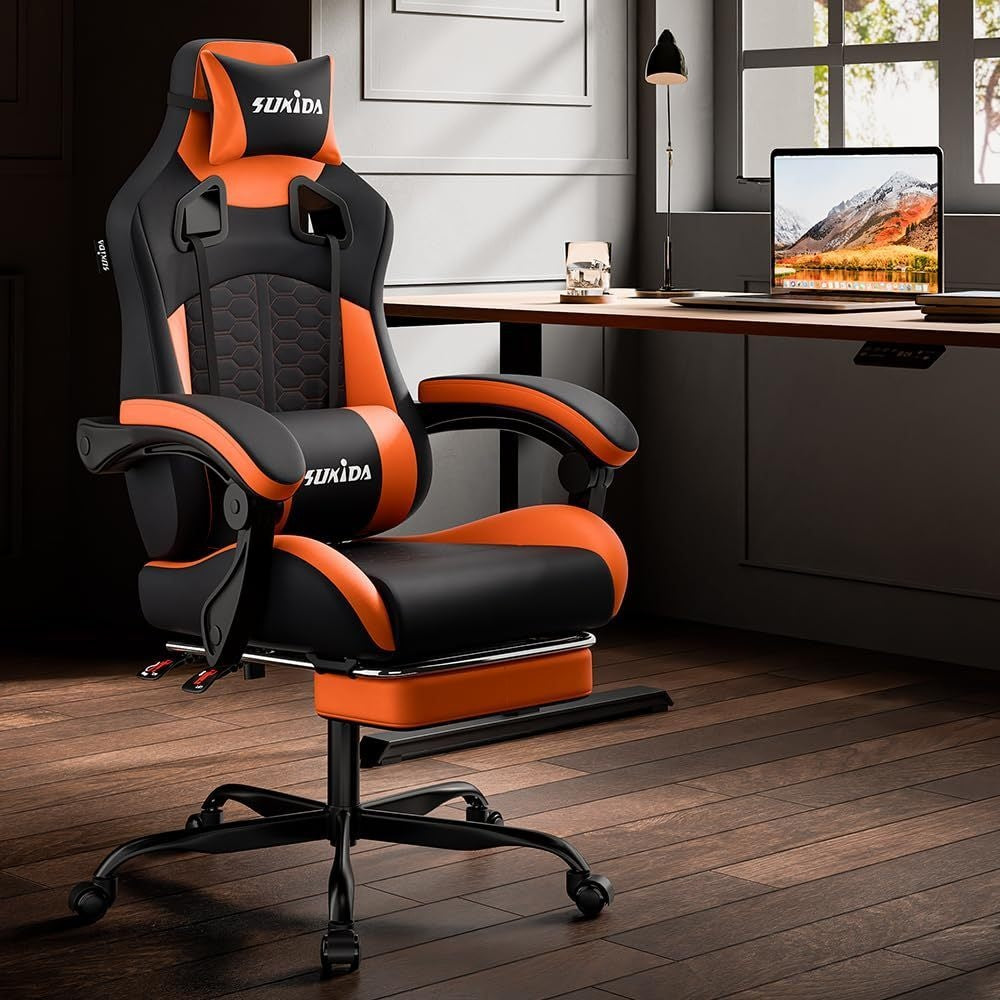 Gaming-Stuhl, Schwarz-Orange für Gaming und Computerplatz – Hauptansicht