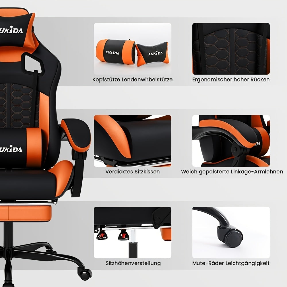 Gaming-Stuhl, Schwarz-Orange für Gaming und Computerplatz – Detailansicht 2