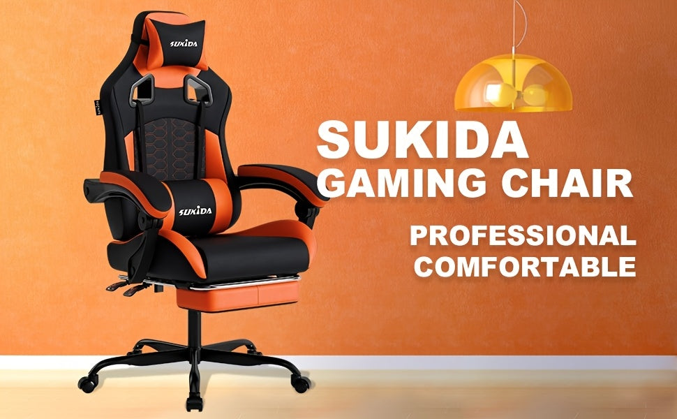 Gaming-Stuhl, Schwarz-Orange für Gaming und Computerplatz – Detailansicht 7