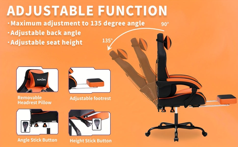 Gaming-Stuhl, Schwarz-Orange für Gaming und Computerplatz – Detailansicht 8