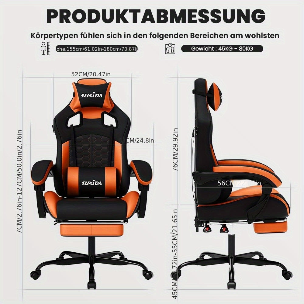 Gaming-Stuhl, Schwarz-Orange für Gaming und Computerplatz – Detailansicht 11