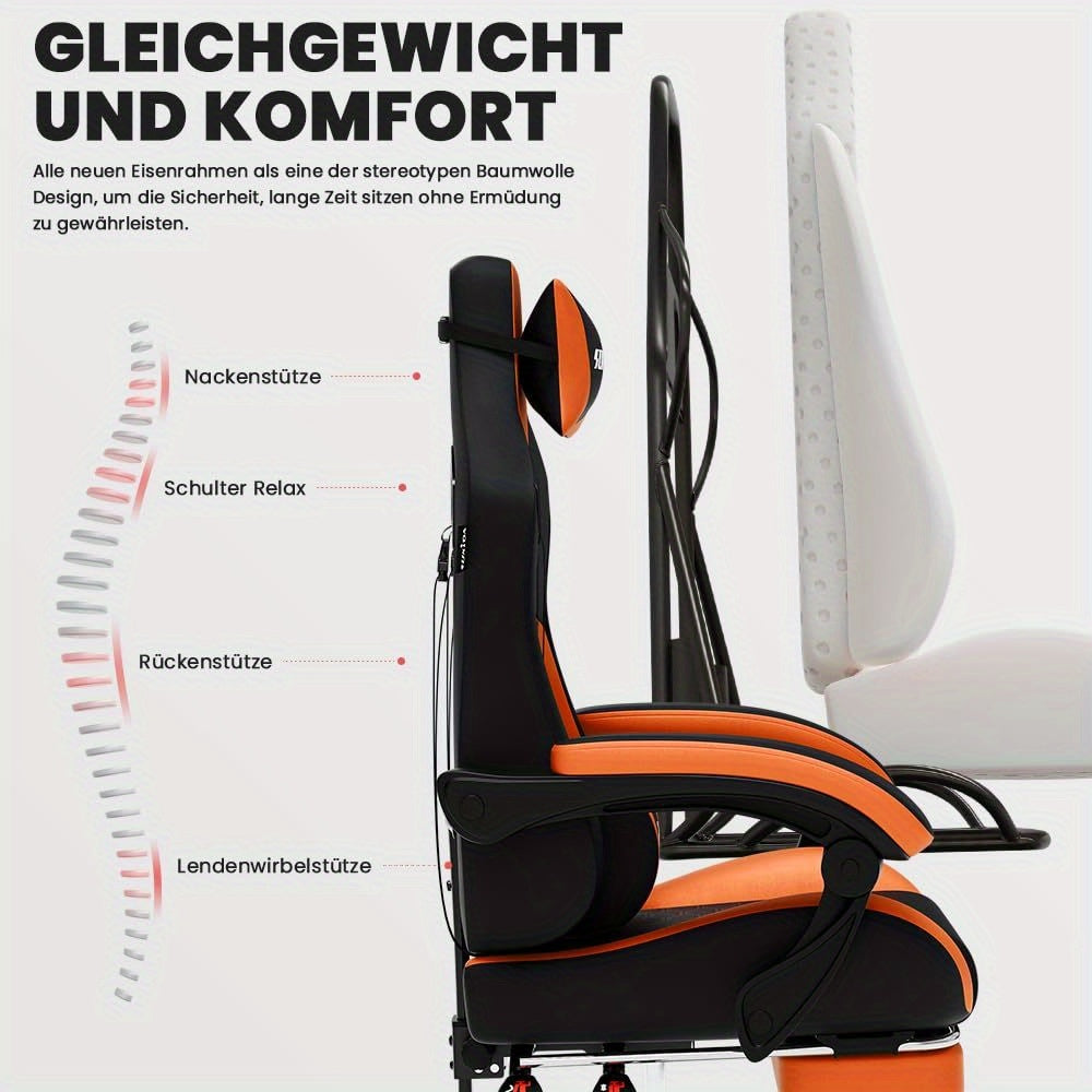 Gaming-Stuhl, Schwarz-Orange für Gaming und Computerplatz – Detailansicht 15
