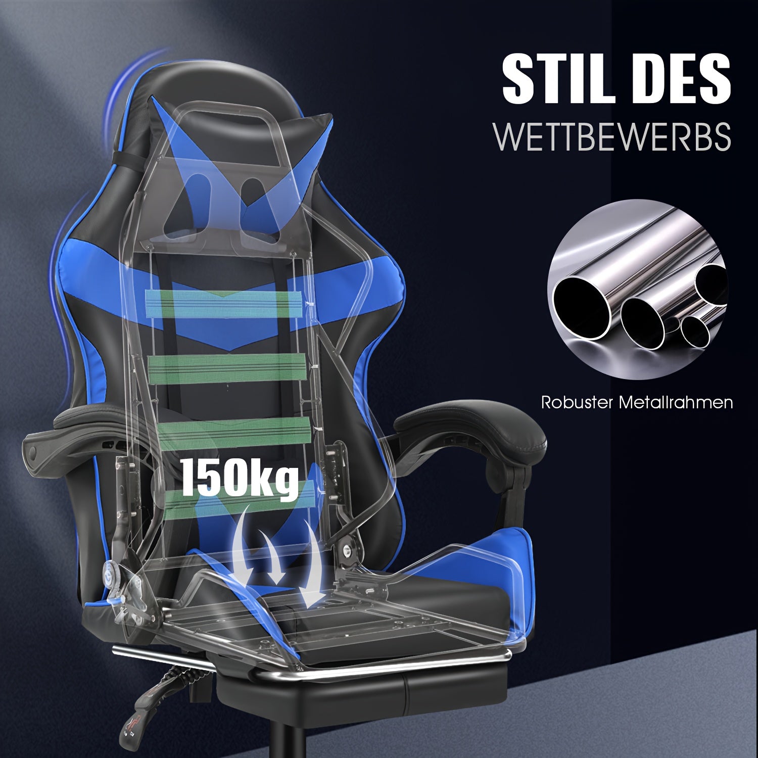 Gaming-Stuhl, Schwarz und weiß für Gaming – Detailansicht 10