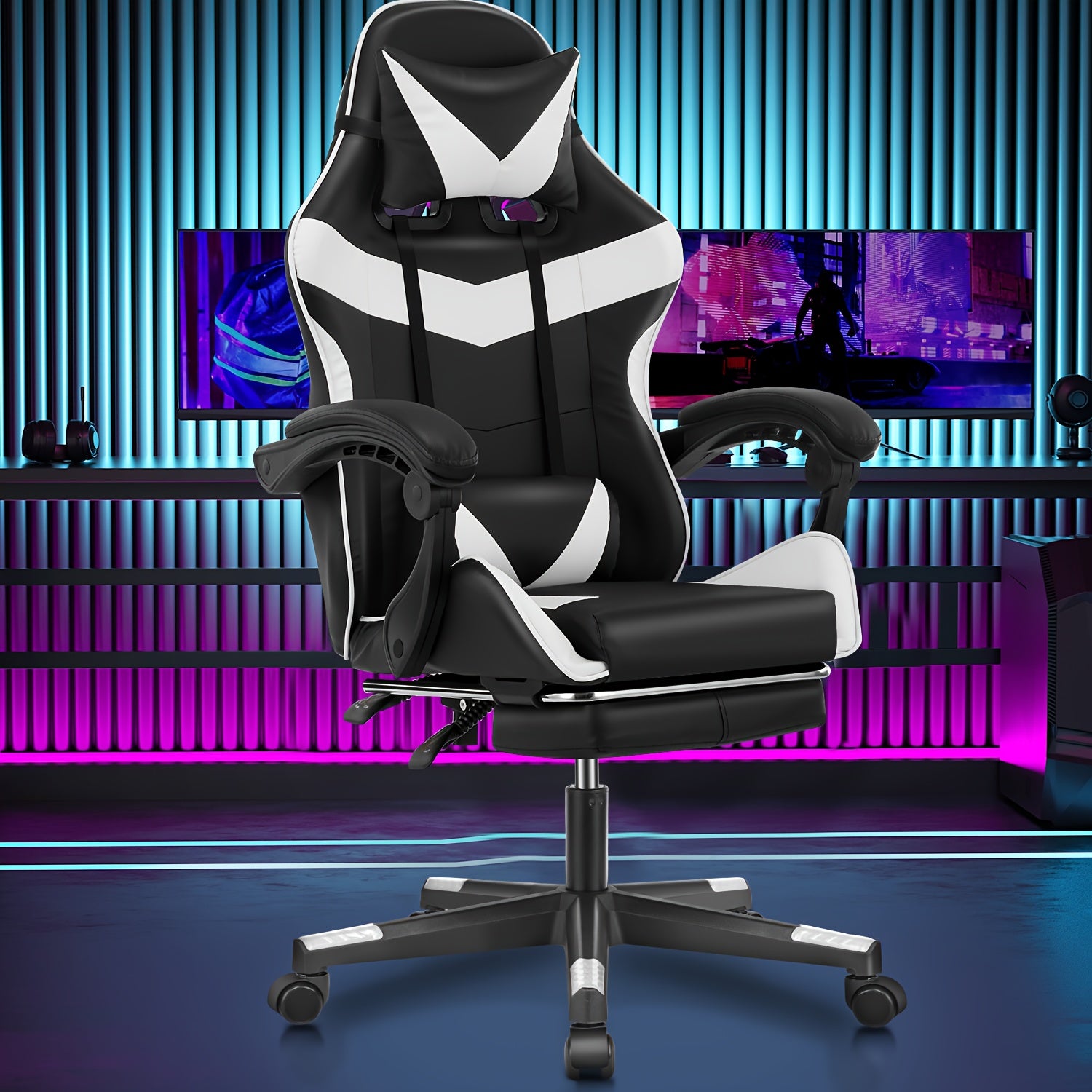 Gaming-Stuhl, Schwarz und weiß für Gaming – Detailansicht 13