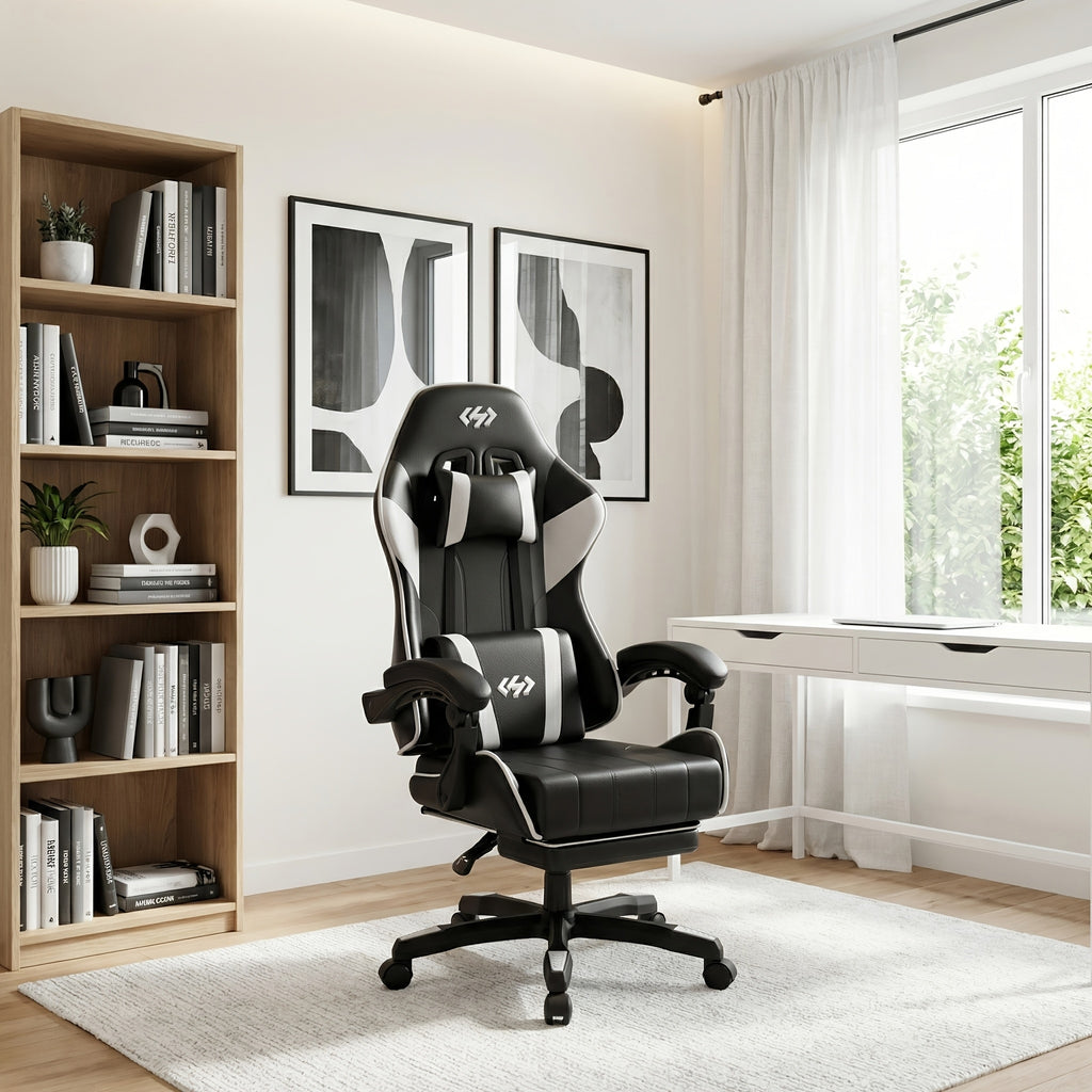 Gaming-Stuhl, Schwarzgrau für Computerplatz und Gaming – Detailansicht 2