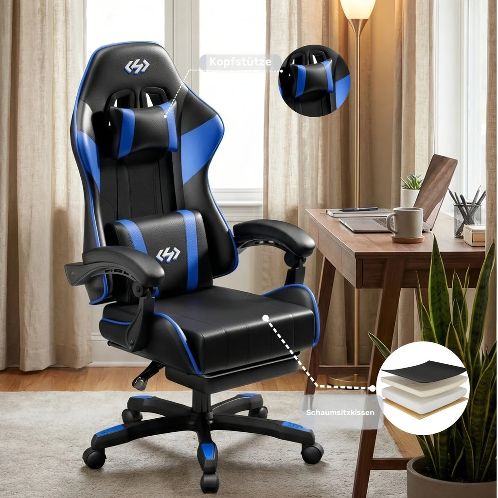 Gaming-Stuhl, Schwarzgrau für Computerplatz und Gaming – Detailansicht 12