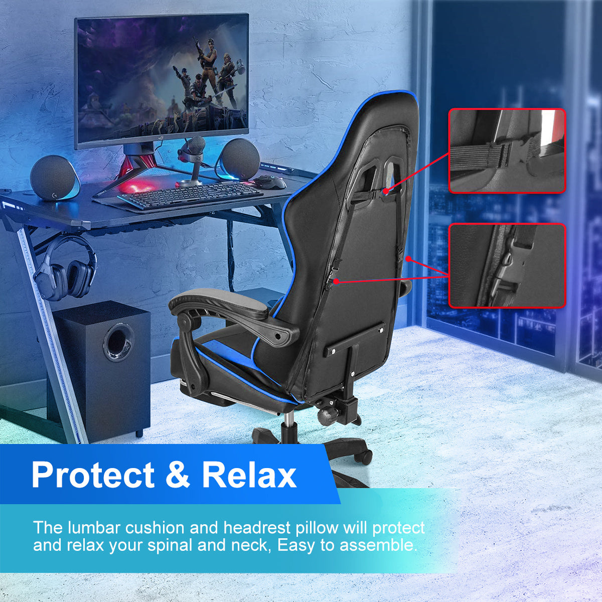Gaming-Stuhl, WEIß für Gaming und Computerplatz – Detailansicht 10