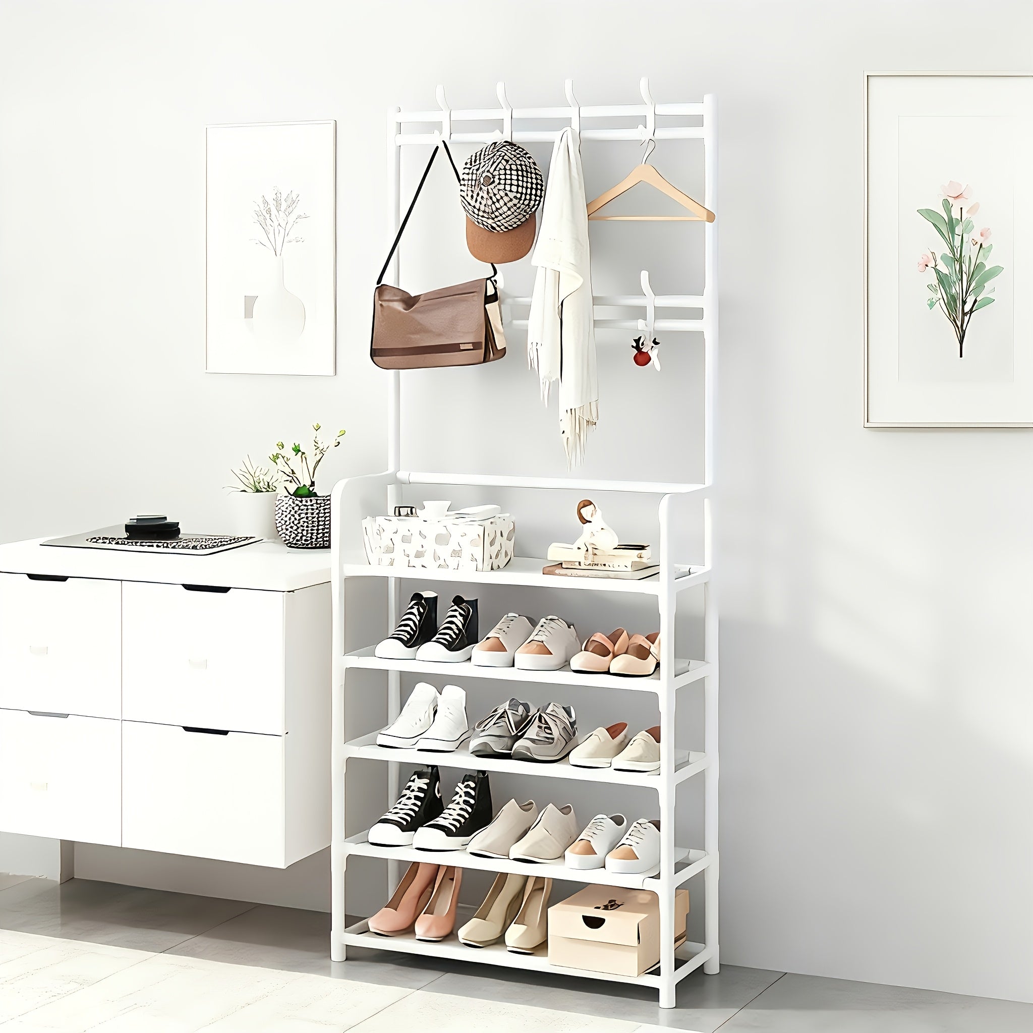 Garderobenständer, 5 Schichten Weiß für Büro – Detailansicht 4