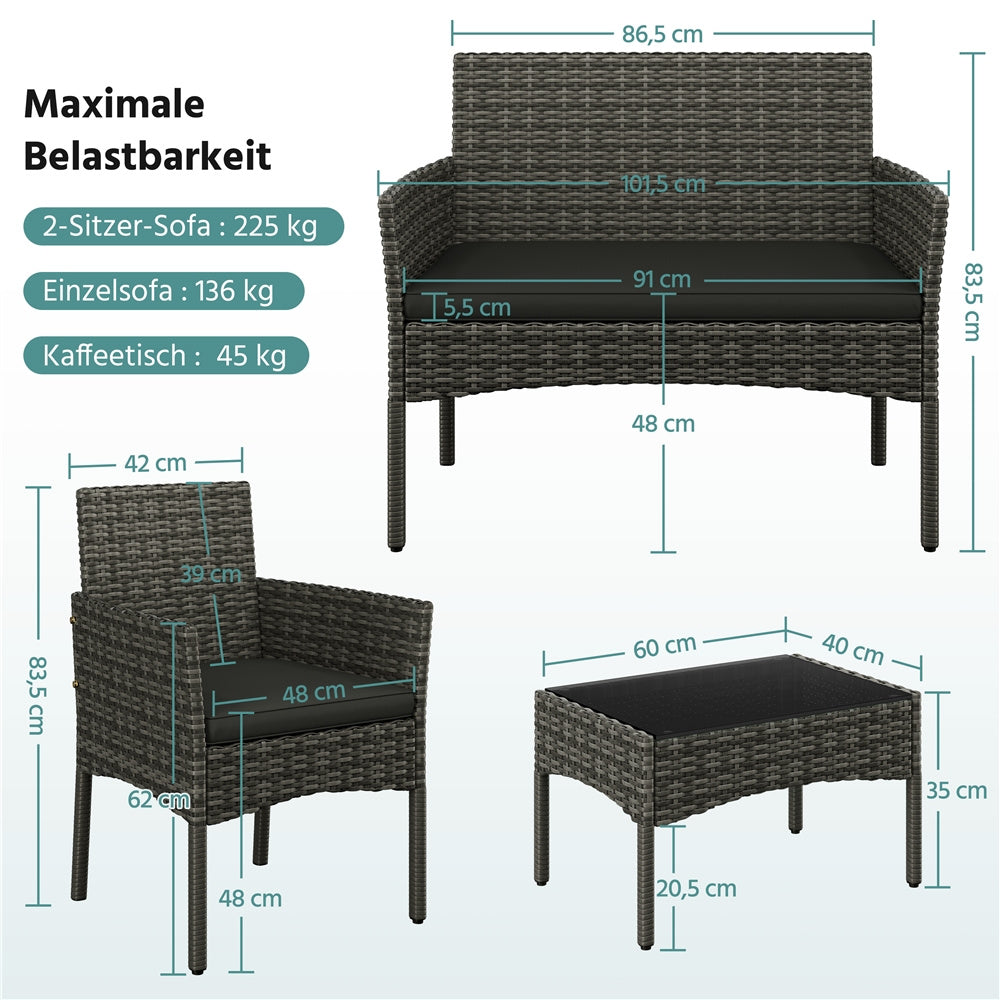 Gartenmöbel-Set, Grau für Balkon und Garten – Detailansicht 12