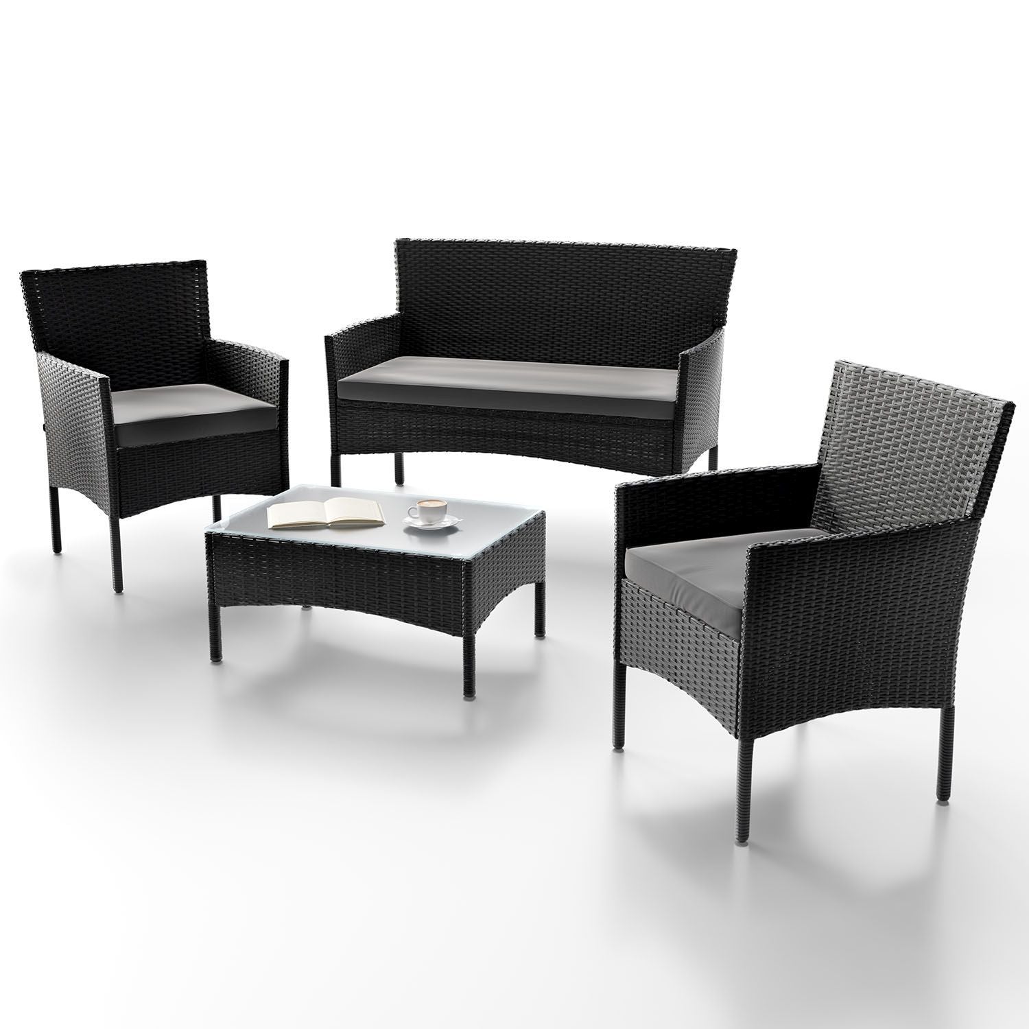 Gartenmöbel-Set, Schwarz & Dunkelgraue Bezüge für Garten und Balkon – Hauptansicht