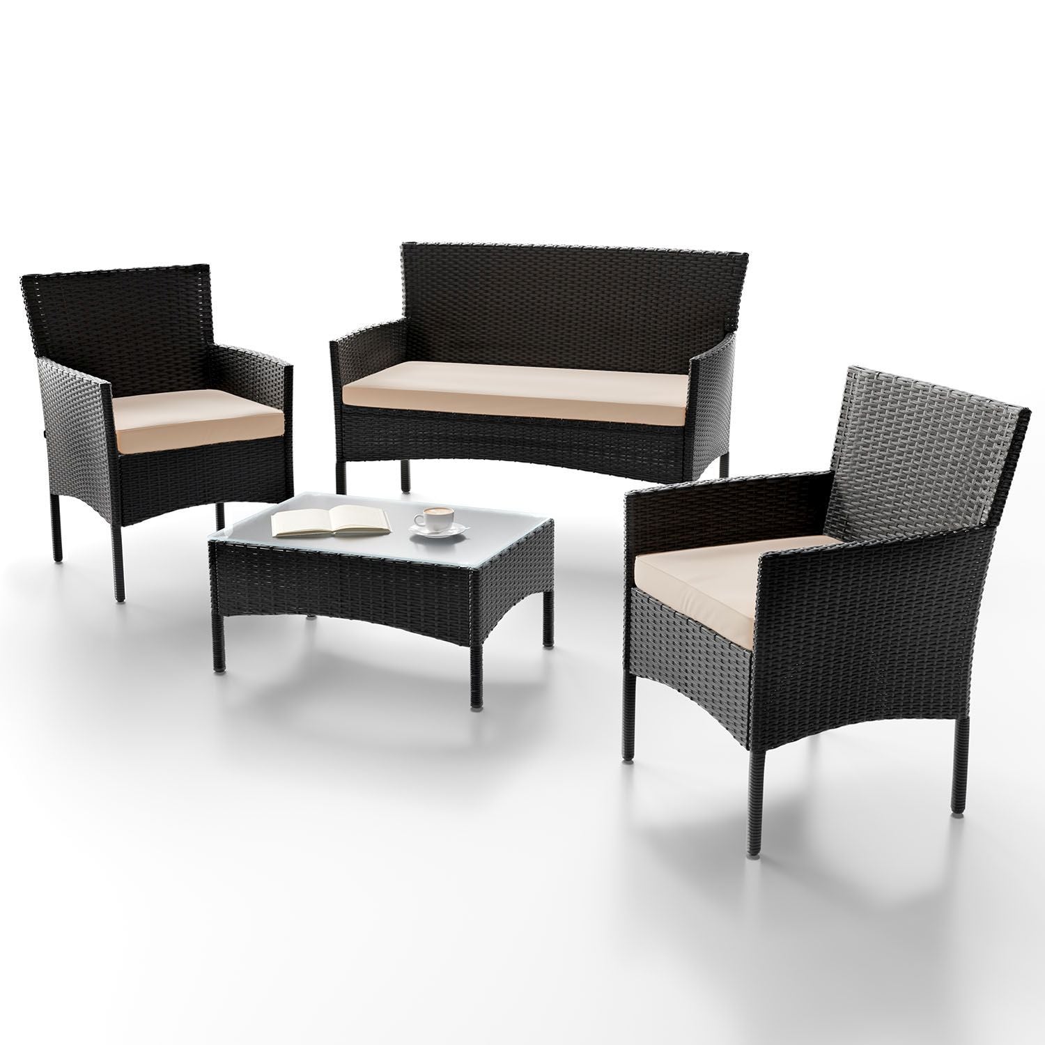 Gartenmöbel-Set, Schwarz & Dunkelgraue Bezüge für Garten und Balkon – Detailansicht 2