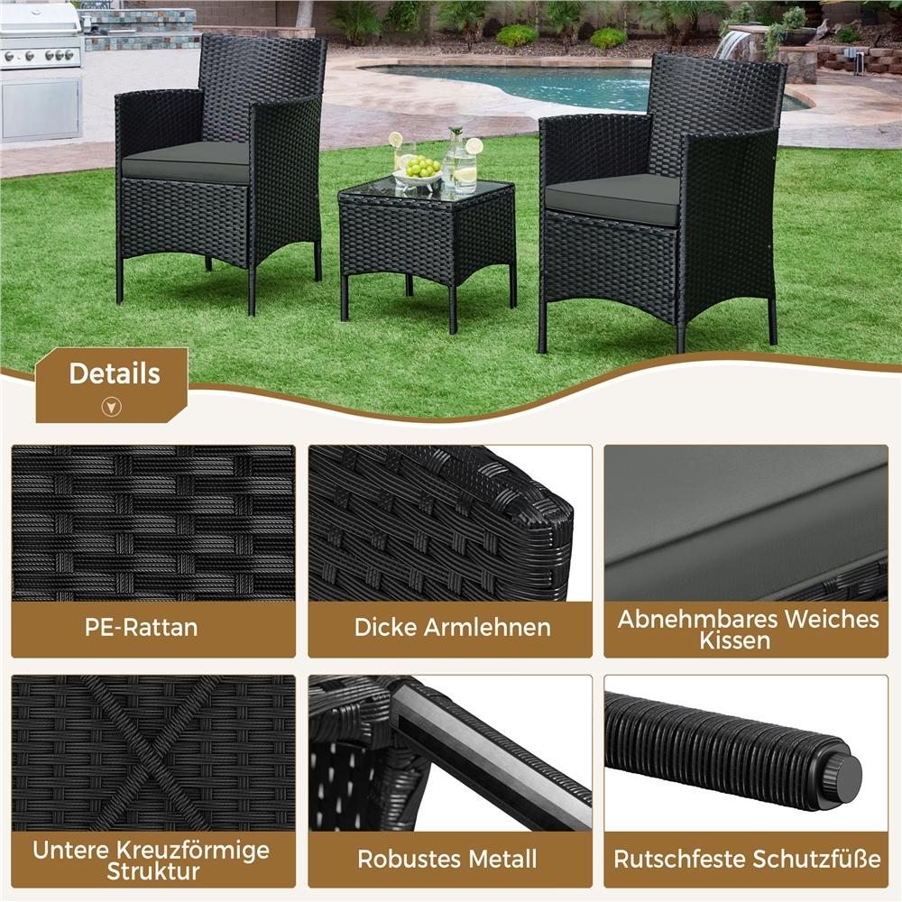 Gartenmöbel-Set, Schwarz & Khaki für Garten – Detailansicht 2