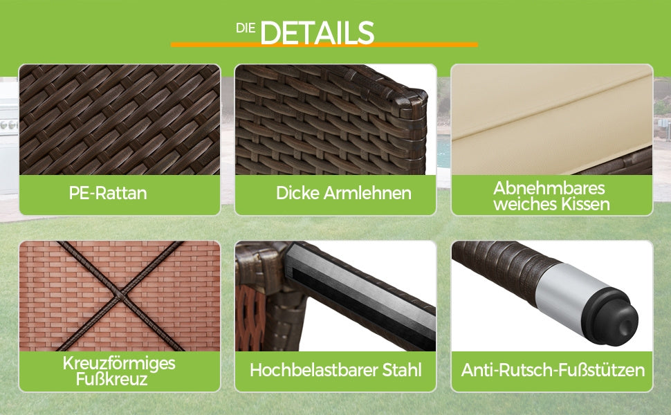 Gartenmöbel-Set, Schwarz & Khaki für Garten – Detailansicht 16