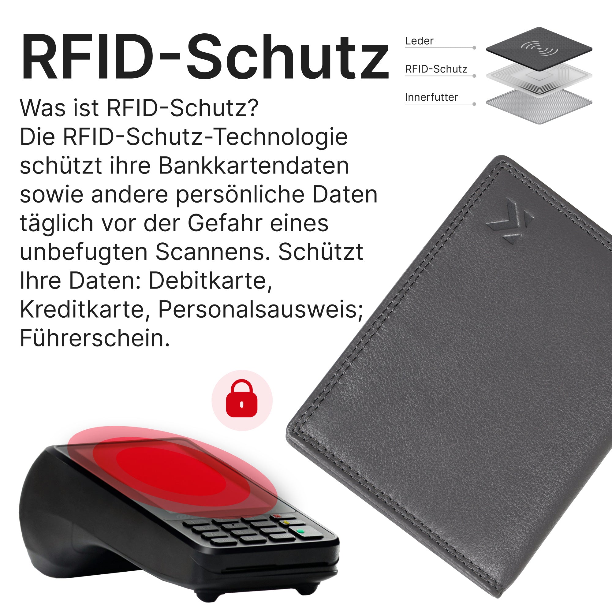 Geldbeutel, Leder Geldbörse Herren Portemonnaie RFID Hochformat für Alltag – Detailansicht 8