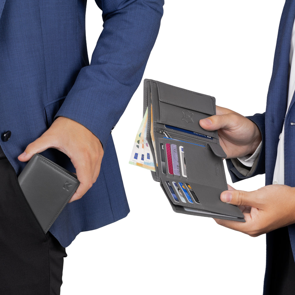 Geldbeutel, Leder Geldbörse Herren Portemonnaie RFID Hochformat für Alltag – Detailansicht 10