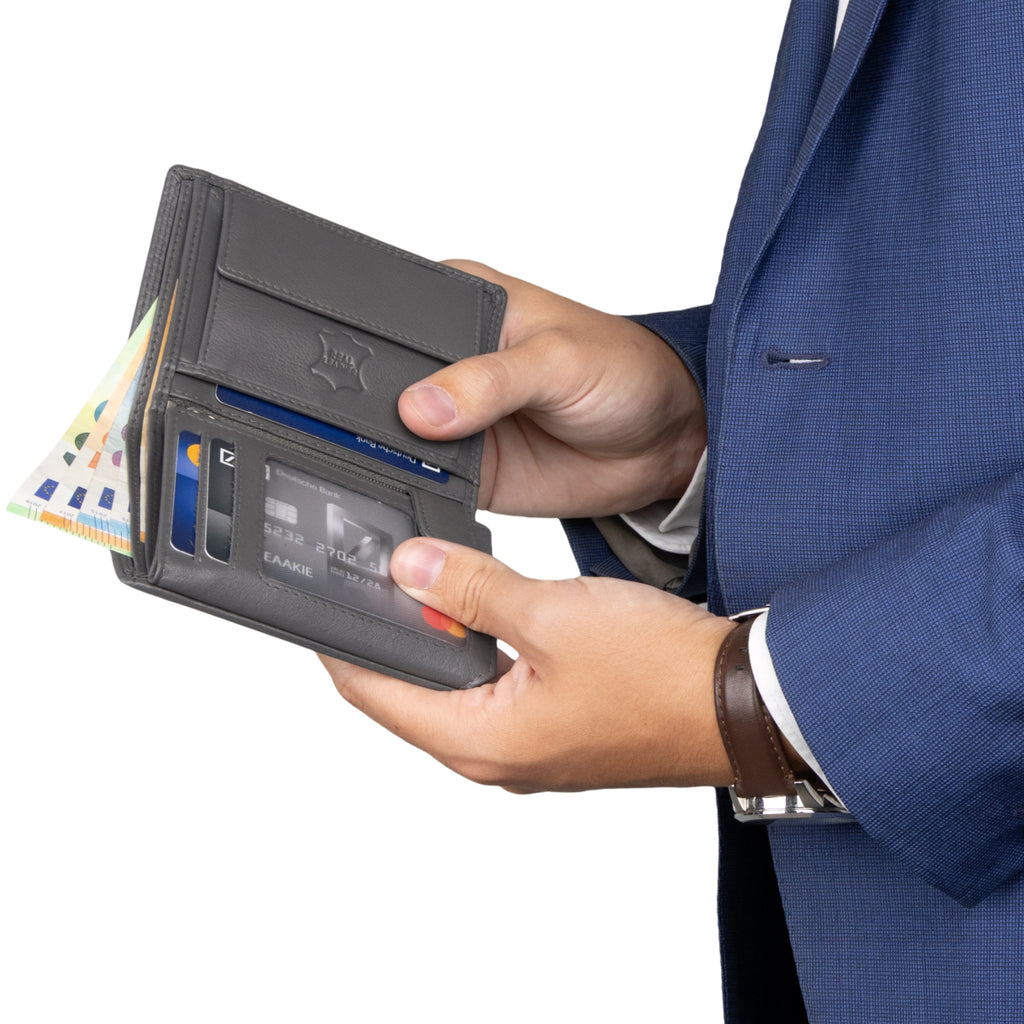 Geldbeutel, Leder Geldbörse Herren Portemonnaie RFID Hochformat für Alltag – Detailansicht 12