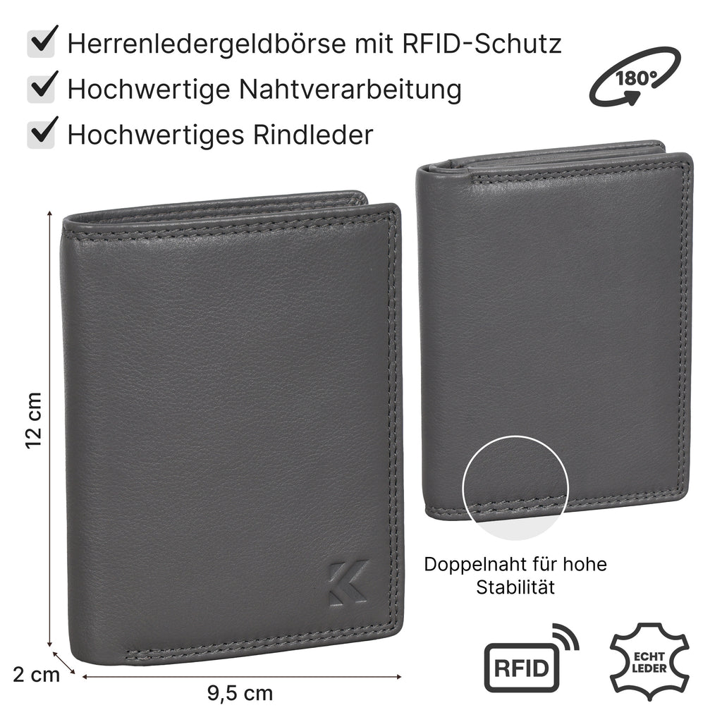 Geldbeutel, Leder Geldbörse Herren Portemonnaie RFID Hochformat für Alltag – Detailansicht 13