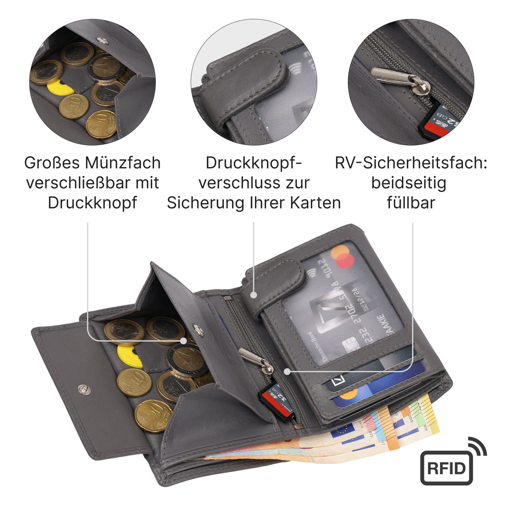 Geldbeutel, Leder Geldbörse Herren Portemonnaie RFID Hochformat für Alltag – Detailansicht 16