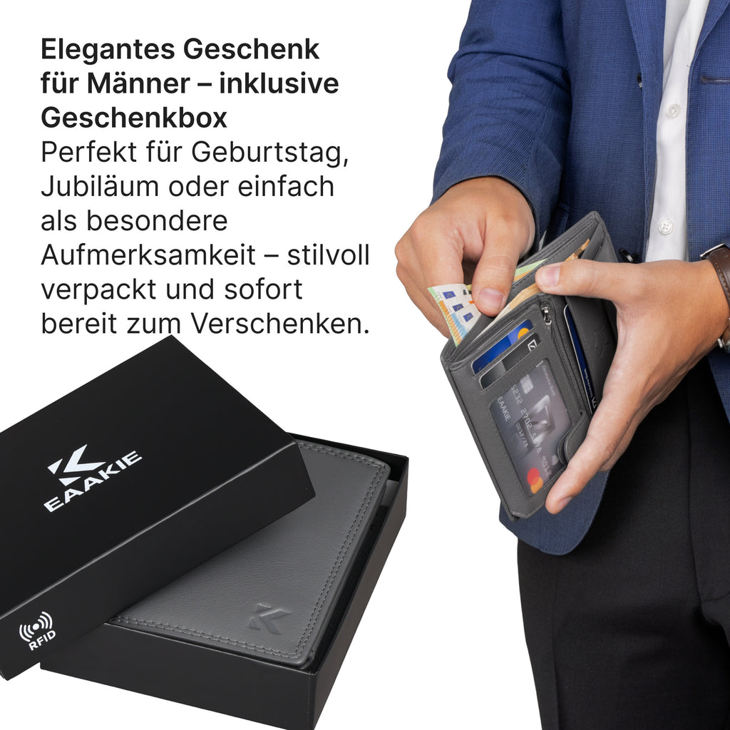 Geldbeutel, Leder Geldbörse Herren Portemonnaie RFID Hochformat für Alltag – Detailansicht 18