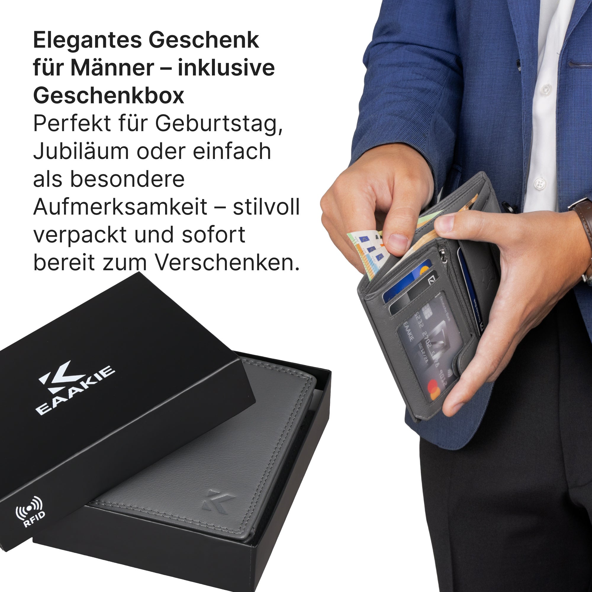 Geldbeutel, Leder Geldbörse Herren Portemonnaie RFID Hochformat für Alltag – Detailansicht 18