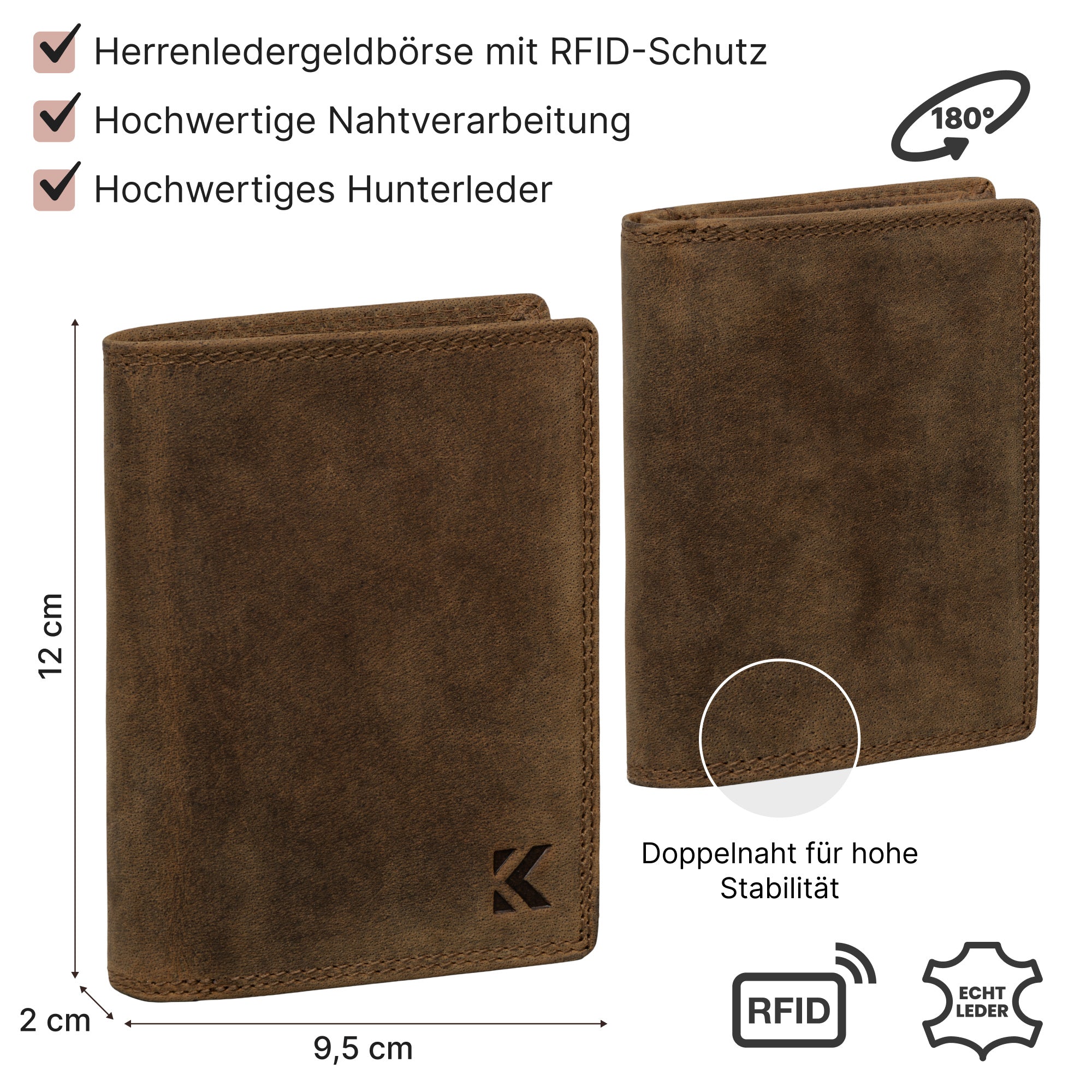 Geldbeutel, Tan für Herren Portemonnaie RFID Hochformat und Alltag – Detailansicht 3