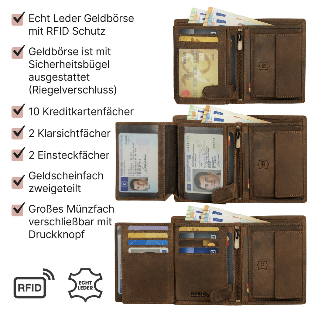 Geldbeutel, Tan für Herren Portemonnaie RFID Hochformat und Alltag – Detailansicht 14