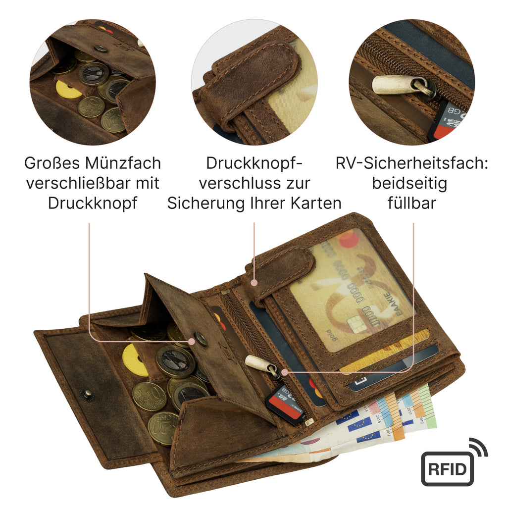 Geldbeutel, Tan für Herren Portemonnaie RFID Hochformat und Alltag – Detailansicht 16
