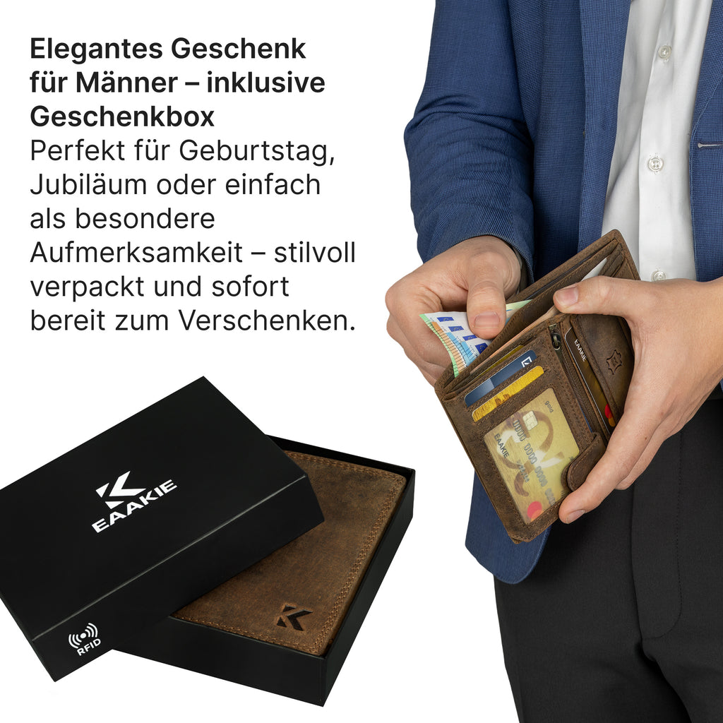 Geldbeutel, Tan für Herren Portemonnaie RFID Hochformat und Alltag – Detailansicht 18