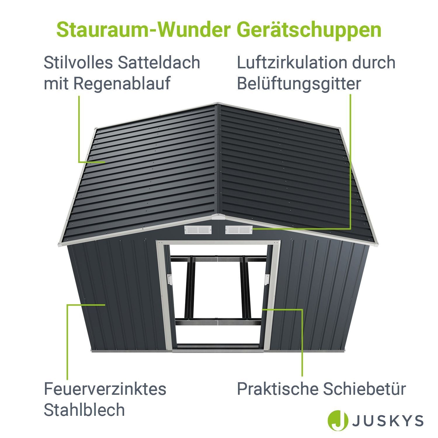 Gerätehaus Geräteschuppen Schuppen Metall Pultdach, anthrazitfarben für Garten und Terrasse – Detailansicht 2