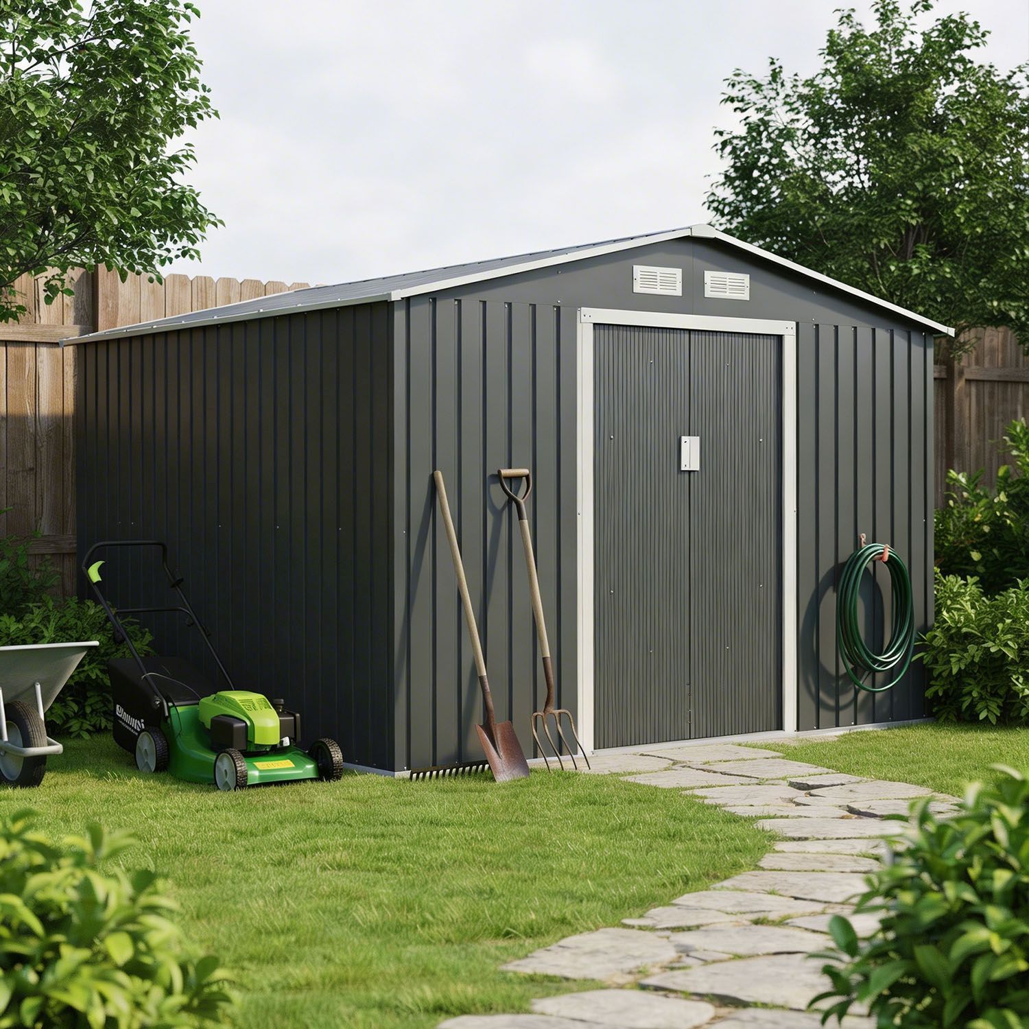 Gerätehaus Geräteschuppen Schuppen Metall Pultdach, anthrazitfarben für Garten und Terrasse – Detailansicht 15