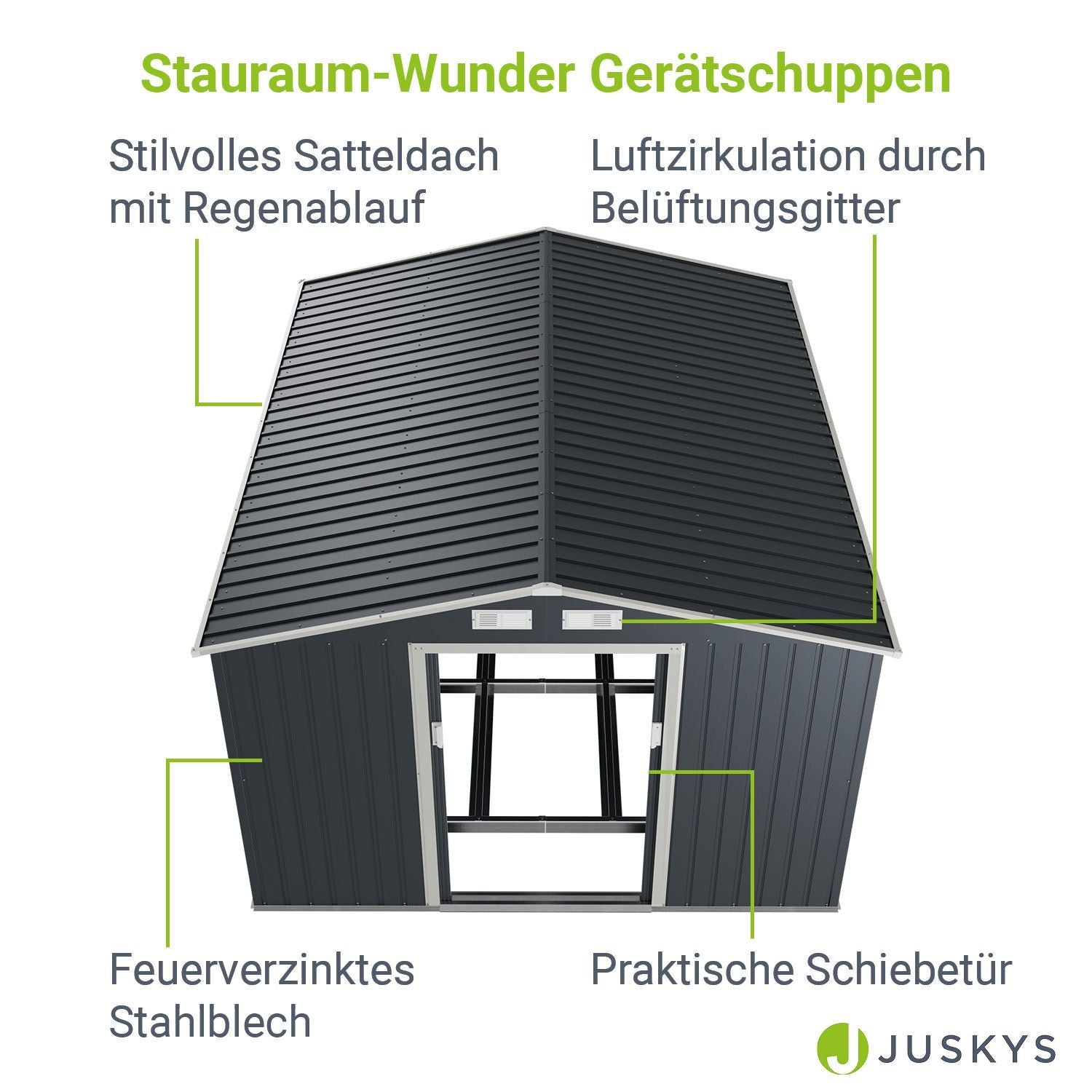 Gerätehaus Geräteschuppen Schuppen Metall Pultdach, anthrazitfarben für Garten und Terrasse – Detailansicht 16
