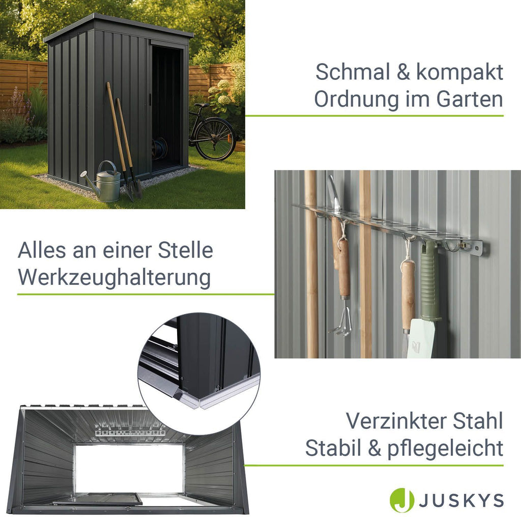 Gerätehaus Geräteschuppen Schuppen Metall Pultdach, anthrazitfarben für Garten und Terrasse – Detailansicht 27