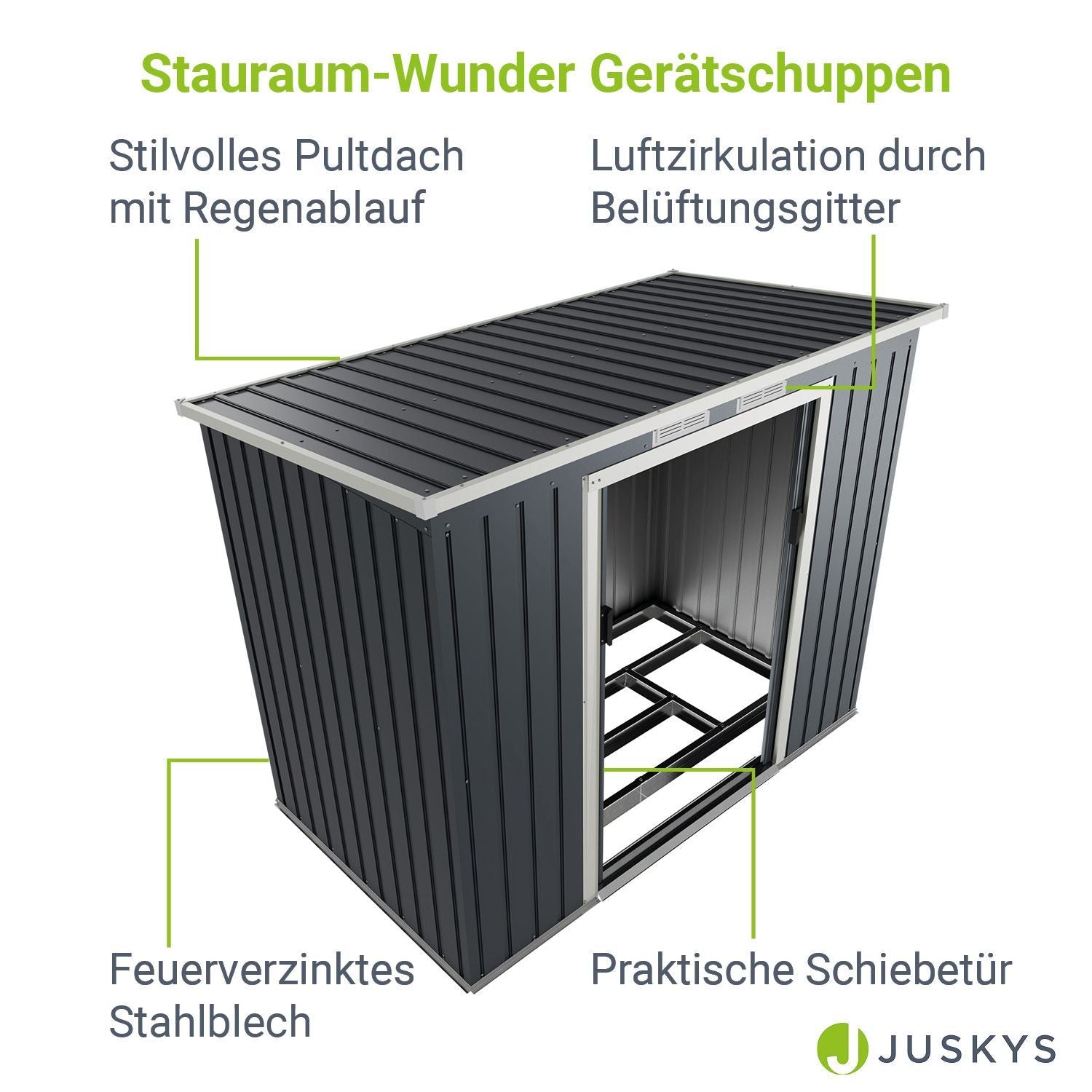 Gerätehaus Geräteschuppen Schuppen Metall Pultdach, anthrazitfarben für Garten und Terrasse – Detailansicht 43