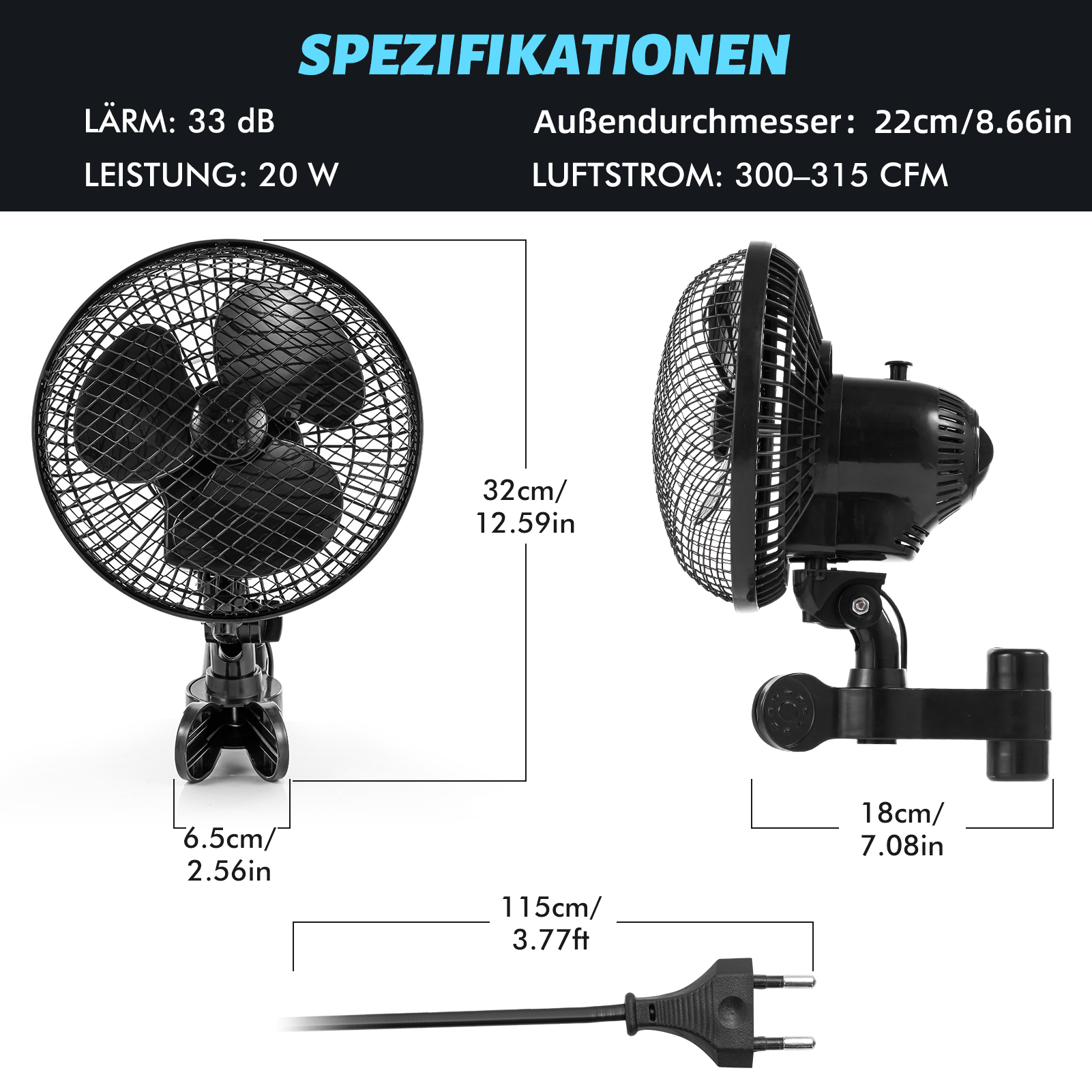 Gewächshaus Ventilator Klemmventilator Pflanzlager, Schwarz für Fahrzeug und unterwegs – Detailansicht 6