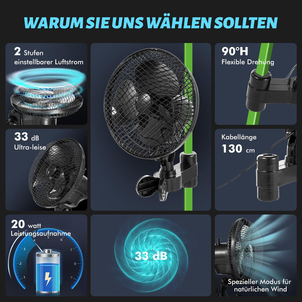 Gewächshaus Ventilator Klemmventilator Pflanzlager, Schwarz für Fahrzeug und unterwegs – Detailansicht 8
