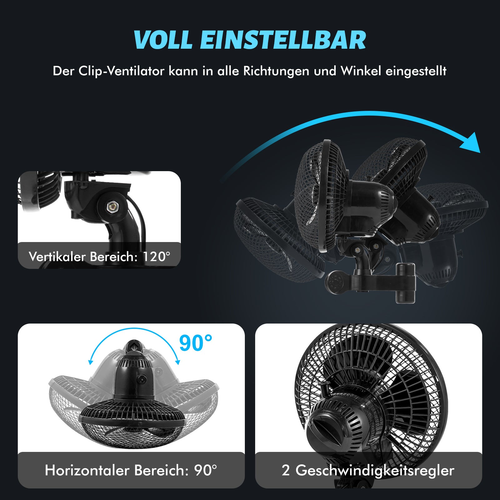 Gewächshaus Ventilator Klemmventilator Pflanzlager, Schwarz für Fahrzeug und unterwegs – Detailansicht 9